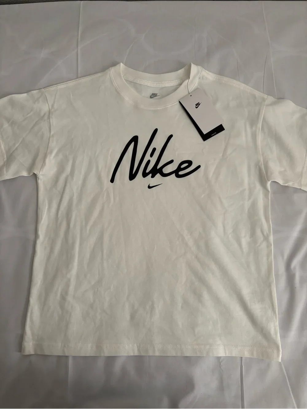 Nike White T-Shirt with Black Script Logo - Kids Short Sleeve